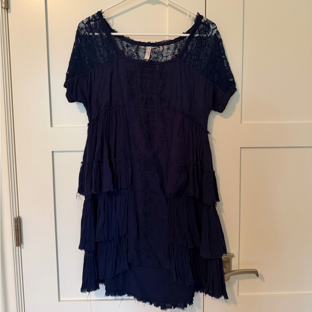 Free People Navy Lace Tiered Dress